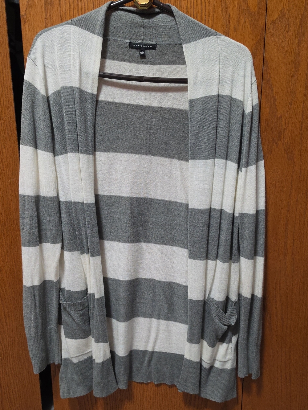 Staccato Gray and White Striped Open Cardigan